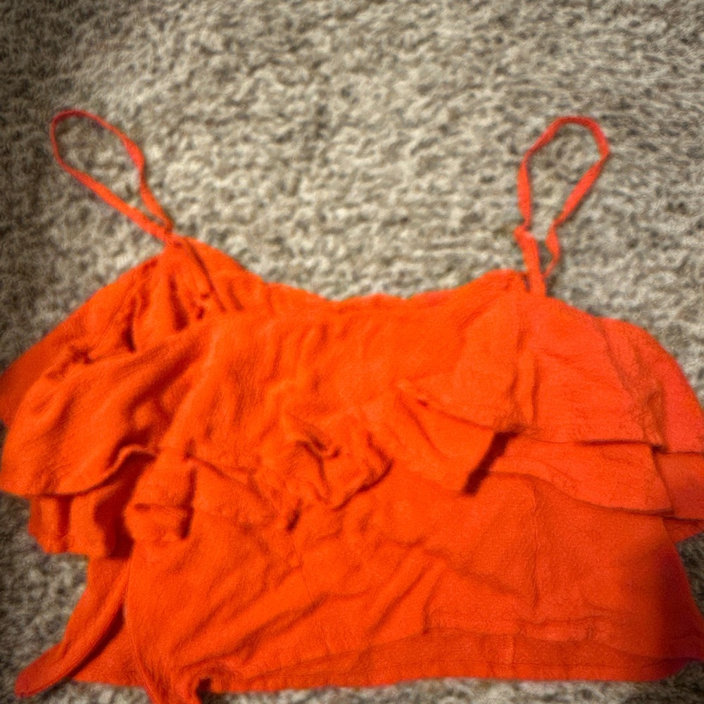 Express Vibrant Orange Women's Ruffle Top - Picture 3 of 3